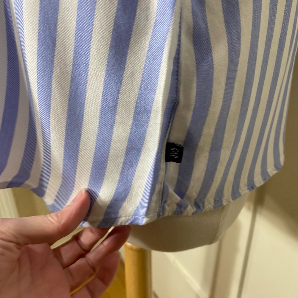 Gap Blue White Striped Popover Summer Spring Rayon Viscose Blend Blouse L - Picture 8 of 14